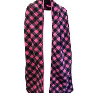Joe Boxer Womens Pink Black Buffalo Plaid Check Fleece Winter Scarf Long